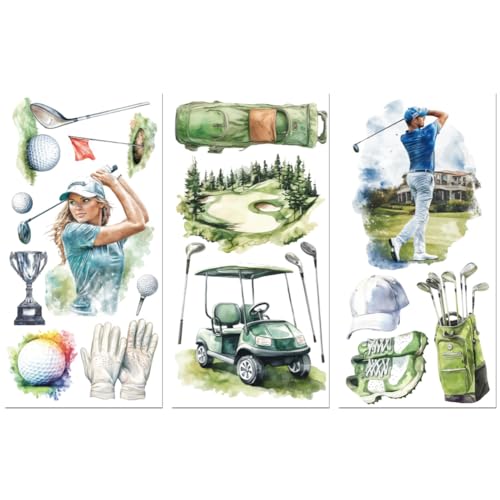 Peacoblue UV DTF Rub-On Transferfolie Möbel-Sticker Golf-Element Muster 15x30cm, 3 Stk. Wasserfeste Deko-Transferaufkleber für Möbel Glas Gläser Porzellan Wäscheschränke Kommoden Holz Kunststoff von peacoblue
