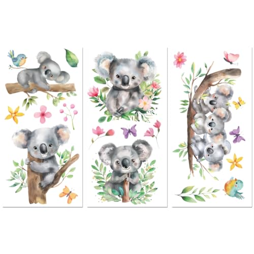 Peacoblue UV DTF Rub-On Transferfolie Möbel-Sticker Koala Muster 15x30cm, 3 Stk. Wasserfeste Deko-Transferaufkleber für Möbel Glas Gläser Porzellan Wäscheschränke Kommoden Holz Kunststoff von peacoblue
