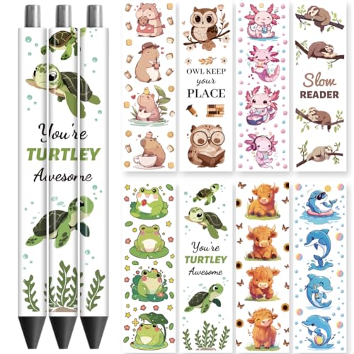 Peacoblue UV DTF Stift-Wrap Aufkleber Süße Tiere – 48 Stück Wasserdicht HD-Druck für personalisierte DIY-Stifte und Geschenke von peacoblue