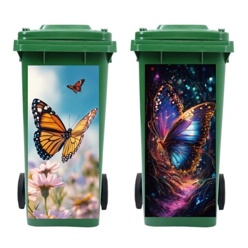 peacoblue 2 Stück Mülltonnenaufkleber 38x82cm Ein schmetterling! Mülltonnen Aufkleber Wetterfest Groß Mülltonnen Sticker Draußen Für Auffahrt, Garten, Außen- und Innendekoration von peacoblue
