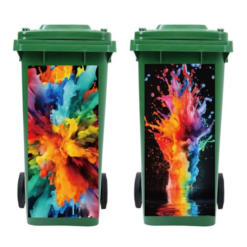 peacoblue 2 Stück Mülltonnenaufkleber 38x82cm Wasserfarbe explodiert. Mülltonnen Aufkleber Wetterfest Groß Mülltonnen Sticker Draußen Für Auffahrt, Garten, Außen- und Innendekoration von peacoblue