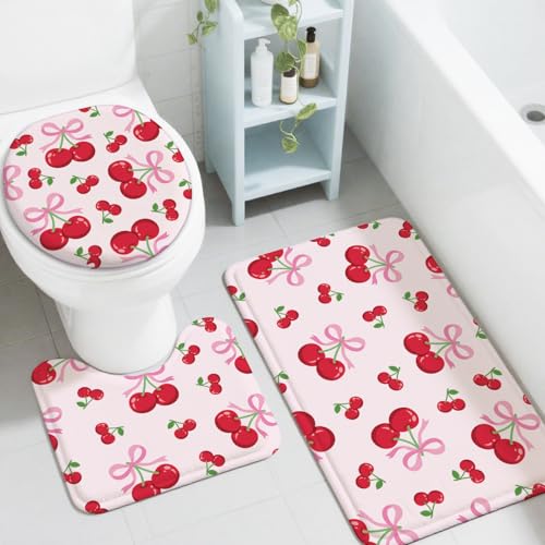 peacoblue Kirsche Badezimmerteppich-Set 3-teilig mit WC-Deckelbezug, rutschfestes Badezimmerteppich- und Matten-Set peacoblue Kirsche Badezimmerteppich-Set 3-teilig mit WC-Deckelbezug, rutschfestes Badezimmerteppich- und Matten-Set von peacoblue