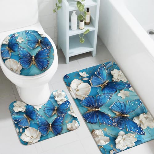 peacoblue Schmetterling Badezimmerteppich-Set 3-teilig mit WC-Deckelbezug, rutschfestes Badezimmerteppich- und Matten-Set peacoblue Schmetterling Badezimmerteppich-Set 3-teilig mit WC-Deckelbezug, rutschfestes Badezimmerteppich- und Matten-Set von peacoblue