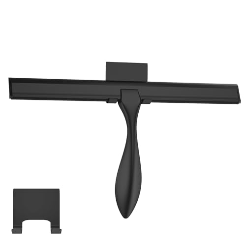 peafowl Duschabzieher Edelstahl Badabzieher für Dusche Glastüren Badezimmer Fenster Küchenspiegel und Autoglas mit Hakenhalter (30,5 cm, Schwarz) von peafowl