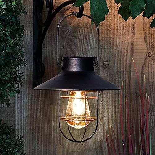 LED Solarlaterne für Außen Vintage Metall Solarlampen für Außen Hängend Outdoor Wasserdichte Solar Hängelampen Gartenleuchten für Gartenhof Patio Pathway Tree Decor (1 Pack schwarz) von pearlstar