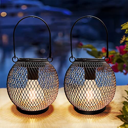 pearlstar Solarlampen für außen Garten 2er Set Schwarz metall Wasserdichte Solar Leuchten Hänge Garten draußen - Solar Tischlampe für draußen - Ankai Hof Gartenleuchten Deko (style1) von pearlstar