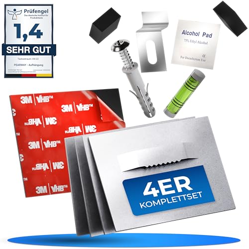 PEARWAY™ - Alu Dibond und Acrylglas Aufhängung - [4er Set] - extra starker 3M Kleber - bis zu 8kg - Befestigungsset zum Aufhängen für Bilder oder Spiegel von pearway