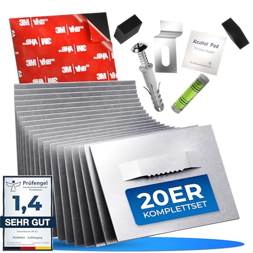 PEARWAY Bilderhaken selbstklebend EXTRA STARK [HALT BIS 6KG] für Alu Dibond & Acrylglas Aufhängung - Bilder aufhängen ohne Bohren - Klebehaken Bilder - Bildaufhänger Spiegelhalter - Spiegel Aufhängung von pearway