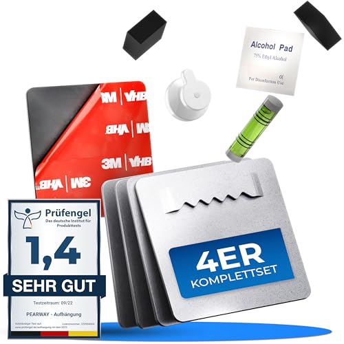 PEARWAY Bilderhaken Selbstklebend extra stark I ORIGINAL 3M Kleber I Bilder Aufhängen ohne Bohren I Bildaufhänger Selbstklebend für Acrylglasbilder I Klebehaken Bilder I Bilderhalter 4x4 (4er Set) von pearway
