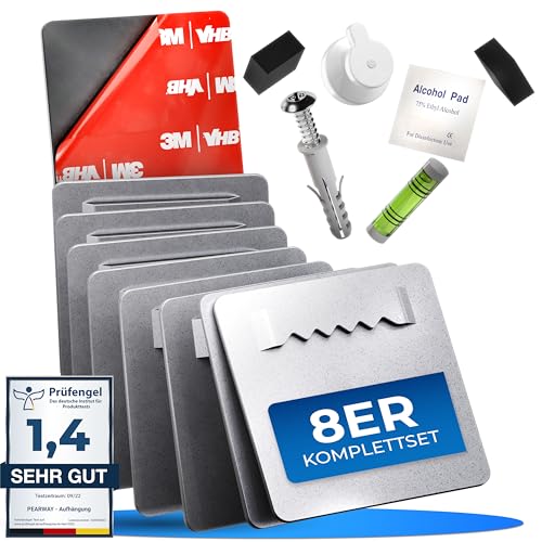 PEARWAY Bilderhaken Selbstklebend extra stark I ORIGINAL 3M Kleber I Bilder Aufhängen ohne Bohren I Bildaufhänger Selbstklebend für Acrylglasbilder I Klebehaken Bilder I Bilderhalter 4x4 (8er Set) von pearway