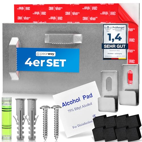 PEARWAY™ Profi Spiegel Aufhängung inkl. Zubehör I maximaler Halt dank 3M Tape I Spiegelhalter I Aufhänger für Acrylglasbilder I Spiegelhaufhänger I Spiegelhalterung Wand I Bilderhaken selbstklebend von pearway