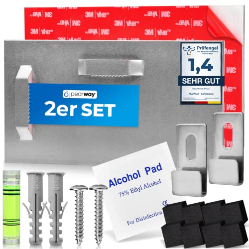PEARWAY™ Profi Spiegel Aufhängung inkl. Zubehör I maximaler Halt dank 3M Tape I Spiegelhalter I Spiegelaufhänger I Aufhänger für Acrylglasbilder I Spiegelhalterung Wand I Bilderhaken selbstklebend von pearway