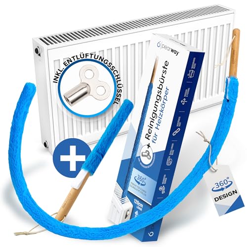 PEARWAY 2er Set Heizungsbürste inkl. Entlüftungsschlüssel I ideale Vorbereitung für die Heizperiode I Heizkörperbürste lang I Heizkörper Reinigungsbürste Heizungsreinigungsbürste I Heizkörper reinigen von pearway