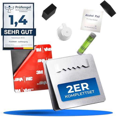 PEARWAY Bilderhaken Selbstklebend extra stark I ORIGINAL 3M Kleber I Bilder Aufhängen ohne Bohren I Bildaufhänger Selbstklebend für Acrylglasbilder I Klebehaken Bilder I Bilderhalter 4x4 (2er Set) von pearway