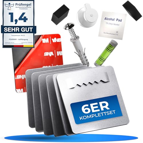 PEARWAY Bilderhaken Selbstklebend extra stark I ORIGINAL 3M Kleber I Bilder Aufhängen ohne Bohren I Bildaufhänger Selbstklebend für Acrylglasbilder I Klebehaken Bilder I Bilderhalter 4x4 (6er Set) von pearway