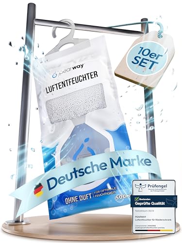 PEARWAY Luftentfeuchter Beutel XL 10x250g - Feuchtigkeitsabsorber - Moisture Absorber - Luftentfeuchter Fenster & Schrank - Entfeuchter Beutel - Luftraumentfeuchter zum Aufhängen von pearway