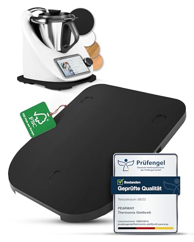 PEARWAY Thermomix Gleitbrett TM6 & TM5 aus edlem FSC HOLZ | müheloses Verschieben ohne Beschädigung der Waage | stabiler Stand durch Schwingungsdämpfung | Gleitbrett Thermomix TM6 TM5 - Schwarz von pearway