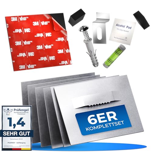 PEARWAY Bilderhaken selbstklebend EXTRA STARK [HALT BIS 6KG] für Alu Dibond & Acrylglas Aufhängung - Bilder aufhängen ohne Bohren - Klebehaken Bilder - Bildaufhänger Spiegelhalter - Spiegel Aufhängung von pearway