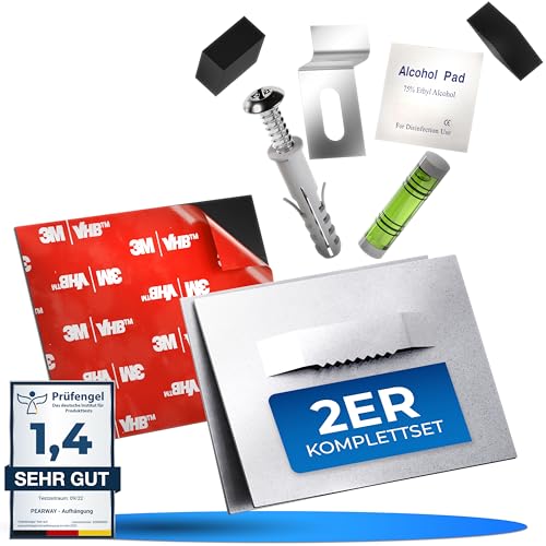PEARWAY™ - Bildaufhänger Selbstklebend - mit original 3M Kleber - Alu Dibond & Acrylglas Aufhängung, Spiegelhalterung Wand - Bildaufhänger für schwere Bilder - Spiegelhalter - Spiegel Aufhängung von pearway