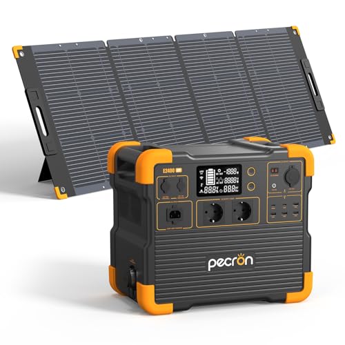 PECRON E2400LFP Tragbare Powerstation 2048Wh Solargenerator mit 200W Solarpanel LiFePO4 Batterie (Erweiterbar auf 8192Wh) 2400W AC-Schnellladung in 1,5h 4800W Spitze – Notstrom, Camping, Wohnmobile von pecron