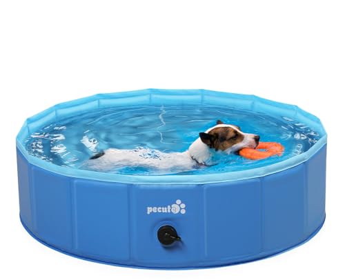 Pecute Hundepool Schwimmbad für Hunde und Katzen, Swimmingpool Hund Planschbecken Hundebadewanne, Faltbarer Pool für Kinder und Hund Katze, S Blau (80 * 20cm,100L) von pecute