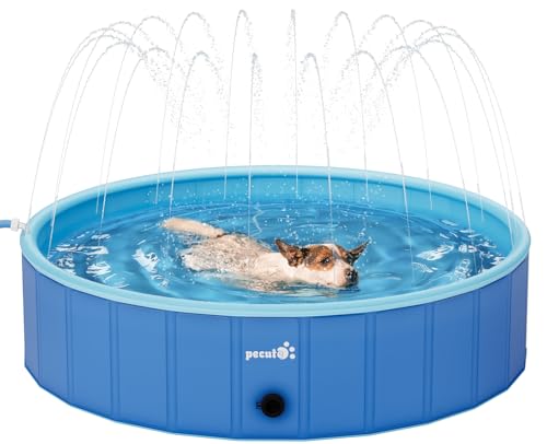 Pecute Hundepool Schwimmbad mit Sprinkler (120 * 30 cm), Stabiler Faltbarer Hundepool, Anti-Rutsch-Badewanne für Haustiere, Ideal für Garten, Hinterhof, Outdoor, Reisen von pecute