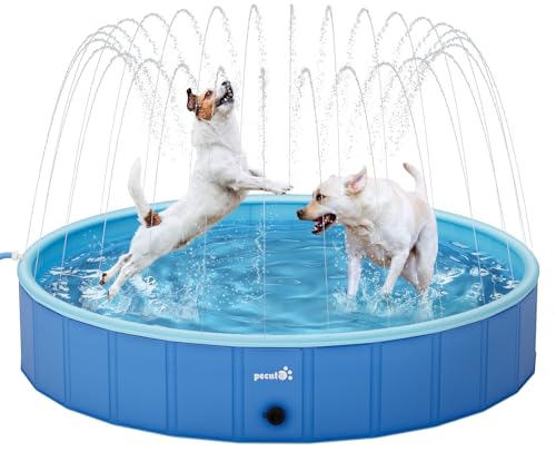 Pecute Hundepool Schwimmbad mit Sprinkler (160 * 30 cm), Stabiler Faltbarer Hundepool, Anti-Rutsch-Badewanne für Haustiere, Ideal für Garten, Hinterhof, Outdoor, Reisen von pecute
