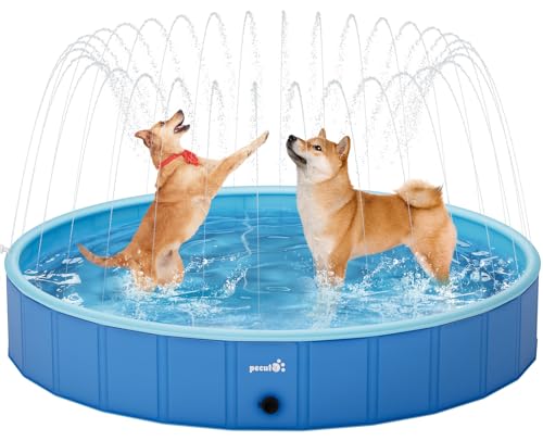 Pecute Hundepool Schwimmbad mit Sprinkler (180 * 30 cm), Stabiler Faltbarer Hundepool, Anti-Rutsch-Badewanne für Haustiere, Ideal für Garten, Hinterhof, Outdoor, Reisen von pecute