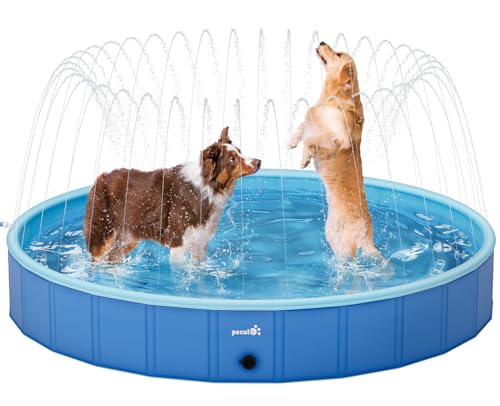 Pecute Hundepool Schwimmbad mit Sprinkler (200 * 30 cm), Stabiler Faltbarer Hundepool, Anti-Rutsch-Badewanne für Haustiere, Ideal für Garten, Hinterhof, Outdoor, Reisen von pecute