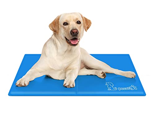 Pecute Kühlmatte für Hunde, langlebiger, Upgrade Oxford-Gewebe + PVC, Dicke 0,4 mm, automatische Kühlmatte für Haustiere (M (50 x 65 cm), Blau (H)) von pecute