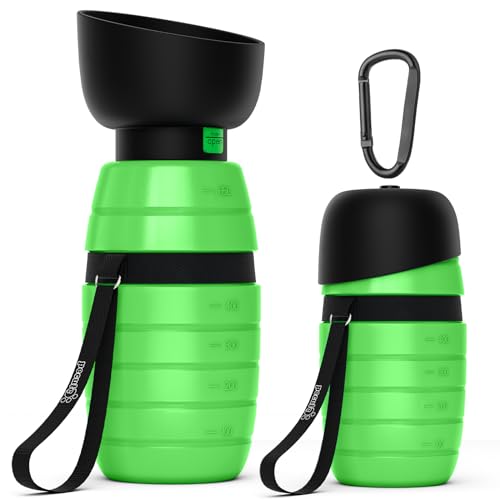 pecute Trinkflasche Hunde für Unterwegs, Hundetrinkflasche Silikon Wasserflasche Hund mit Faltbarer Wasserschale, Hunde Trinkflasche to Go, Haustier Trinknapf Tragbare Grün L 650 ml von pecute