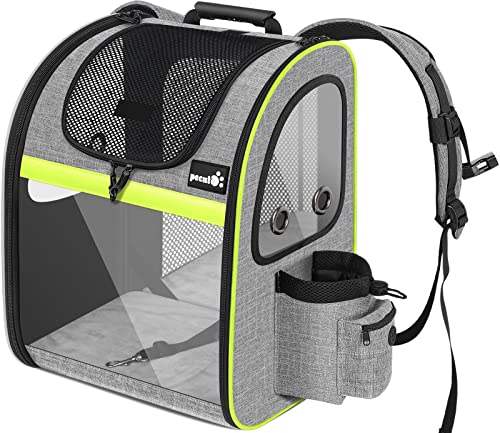 pecute Haustier Rucksack mit Transparentes Fenster, Tragbare und Faltbare Katzentasche, Leichte Hundetasche, Wasserdichtes Oxford-Tuch mit Viel Platz, Multifunktionales Rutschfestes Grau L von pecute