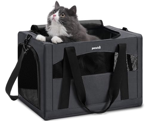pecute Katzentasche Transporttasche Stabiler Halt Haustier Tragetasche, Transportbox Katze Leicht, Faltbar Katzen Tasche für Katzen und kleine Hunde, ideal für Reisen, Dunkelgrau von pecute