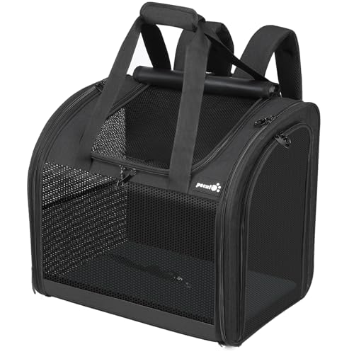 pecute Rucksack Hunde & 2 Kleine Katzen, Katzentrage, Haustier Handtasche und Rucksack, Haustiertrage mit belüftetem Design, Faltbarer Haustiertrage-Rucksack für Hunde und Katzen, Dunkelgrau von pecute