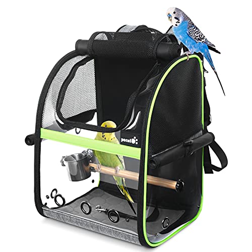 pecute Rucksack für Vögel mit Holzstab, Leichte Träger Vogel Transporttasche, Wasserdichte Papageien Reiserucksack mit Edelstahl-Tablett und Stehstange, Transportbox Vogel, 34 x 28 x 43cm von pecute