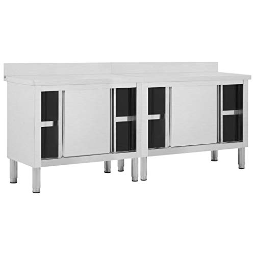 pedkit 2 STK.Arbeitsschr?nke Arbeitsschrank 200 x 50 x 95 cm Mit 2 Schiebetüren,Arbeitstisch-Set Mit Stauraum,Edelstahl,Hygienisches Design, korrosionsbest?ndig und leicht zu reinigen von pedkit