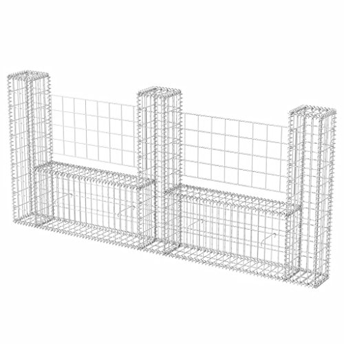 pedkit Gabione Steinkorb Gabionenkorb U-Form Verzinkter Stahl Silbern 240 x 20 x 100 cm für Gartenzaun von pedkit