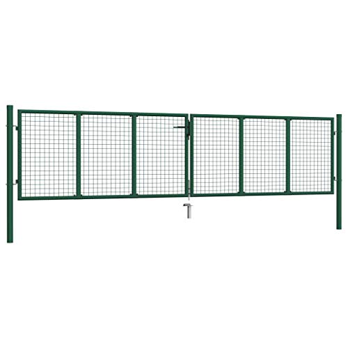 pedkit Mesh Doppelflügeltor Mesh Gartentor Doppeltor Hoftor Zauntür Einfahrtstor Stahl Dunkelgrün 415 x 175 cm, 3 Schlüssel sind enthalten von pedkit