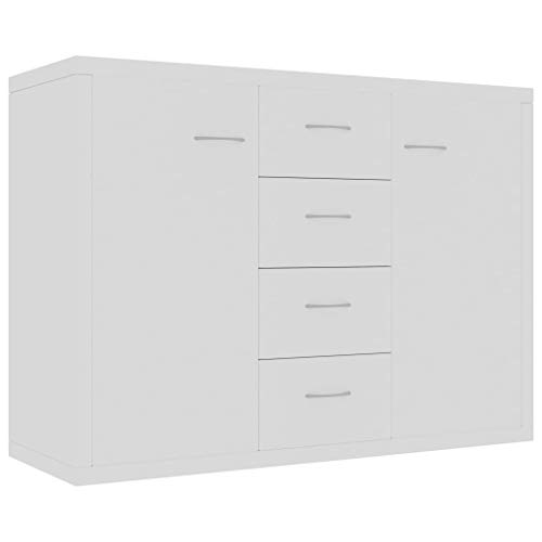 pedkit Sideboard Beistellschrank Küchenschrank mit 4 Schubladen und 2 Türen Kommode Standschrank Highboard Wohnzimmerschrank für Küche Esszimmer Wohnzimmer Weiß 88 x 30 x 65 cm Spanplatte von pedkit