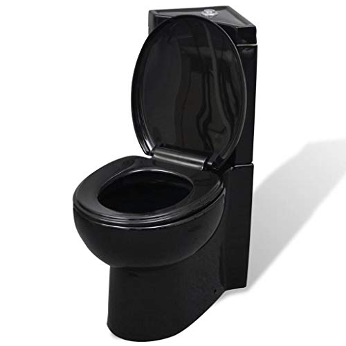 pedkit Stand-WC Keramik Stand Toilette Bodenstehend Toilette Schwarz 39 x 68 x 79 cm, Soft-Close-Mechanismus, Wassersparenden 2-Mengen-Spülsystem 3 oder 6 L, für Badezimmer Ecke von pedkit