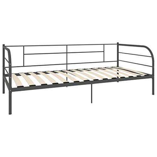 pedkit Tagesbett Rahmen Bettgestell Metallbett Bettsofa Schlafsofa Bettrahmen mit Lattenrost Gästebett Bettrahmen Jugendbett Grau Metall 90×200 cm von pedkit