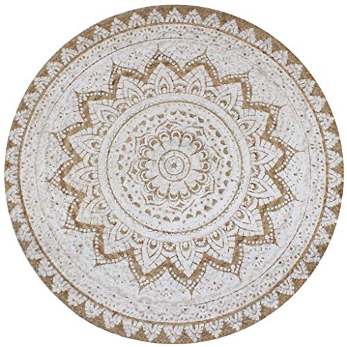 pedkit Teppich, natürliche Jute, geflochten, rund Retro-Design mit Mandala-Druck Juteteppich, Natur, 90/150 cm von pedkit