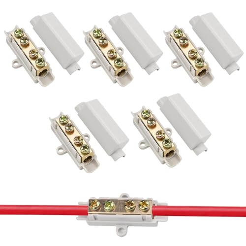 Draht- und Kabelverbinder aus Messing mit Doppelschrauben, Reihenklemme 1000V 100A mit ABS-Gehäuse, Drähte Steckverbinder für 2,5 Bis 16 mm² Draht, Hochleistungs Drahtverbinder 5 stück Klemmenblöcke von peiyee