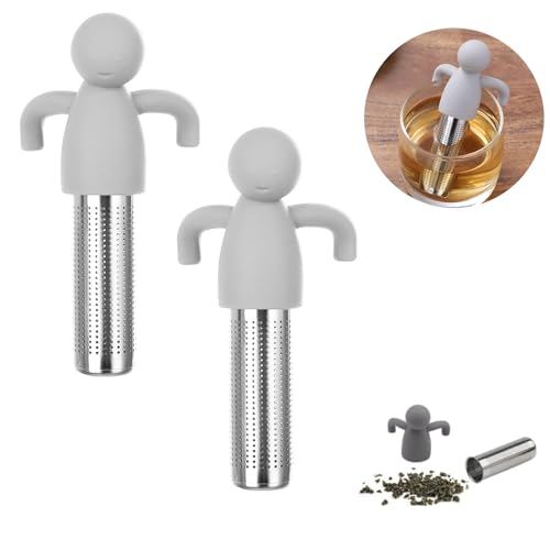 peiyee Teesieb 2 Stück Stainless Steel Tea Filter, Humanoides Teesieb mit Griff, Grau, Edelstahl + Silikon, 11x4x3cm peiyee Teesieb 2 Stück Stainless Steel Tea Filter, Humanoides Teesieb mit Griff, Grau, Edelstahl + Silikon, 11x4x3cm von peiyee
