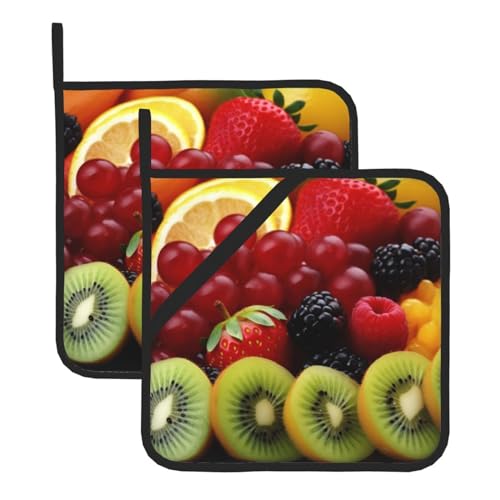 2 Topflappen mit Tasche, hitzebeständiges Topfuntersetzer für Arbeitsplatten, Topflappen mit frischem Obst für die Küche, zum Kochen und Backen von peiyeety