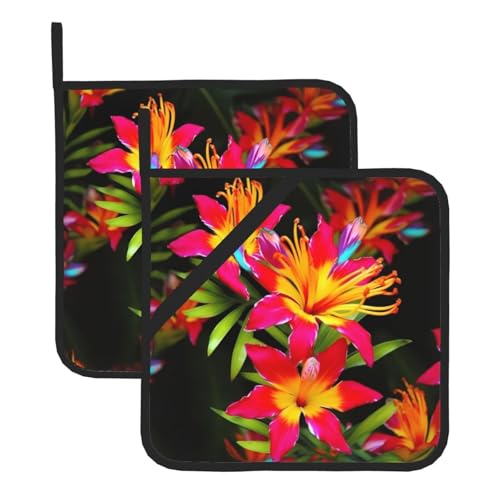 2 Topflappen mit Tasche, hitzebeständiges Topfuntersetzer für Arbeitsplatten, hawaiianische Bunte Blumen-Topflappen zum Kochen und Backen in der Küche von peiyeety