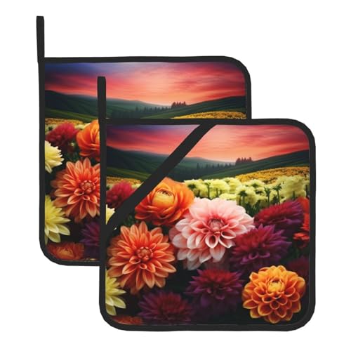 2 Topflappen mit Tasche, hitzebeständiges Topfuntersetzer für Arbeitsplatten, schöne Bunte Blumen-Topflappen zum Kochen und Backen in der Küche von peiyeety