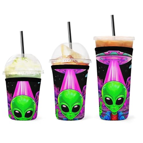 3er-Pack wiederverwendbare Eiskaffeehüllen mit Trippy Space Alien Weed Art, Isolierhülle für kalte Getränke, Neopren-Getränkehülle, Getränkehalter, leicht zu reinigen 3er-Pack wiederverwendbare Eiskaffeehüllen mit Trippy Space Alien Weed Art, Isolierhülle für kalte Getränke, Neopren-Getränkehülle, Getränkehalter, leicht zu reinigen von peiyeety
