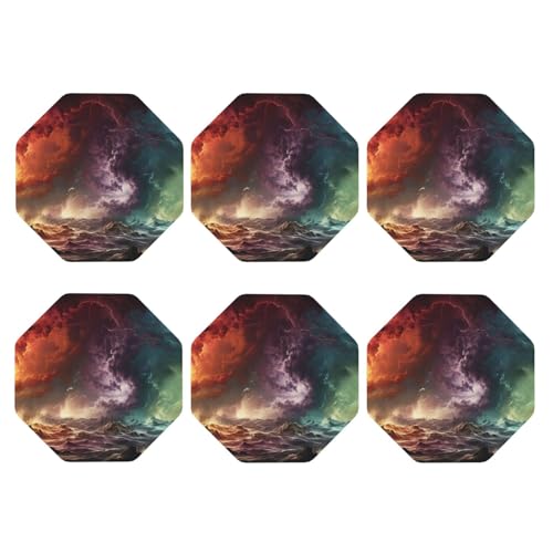 Achteckige Untersetzer, 6er-Set, PU-Leder-Untersetzer für Getränke, Couchtisch, Cloud Lightning Cup Mat Pad zum Schutz der Tischplatte, Heimdekoration von peiyeety