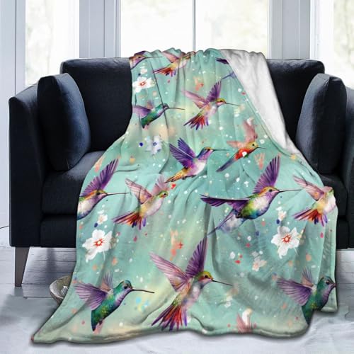 Decke mit Aquarell-Kolibris, Flanell-Überwurf, leichte, weiche Reisedecke für Couch, Bett, Sofa, für alle Jahreszeiten, 127 x 101 cm Decke mit Aquarell-Kolibris, Flanell-Überwurf, leichte, weiche Reisedecke für Couch, Bett, Sofa, für alle Jahreszeiten, 127 x 101 cm von peiyeety